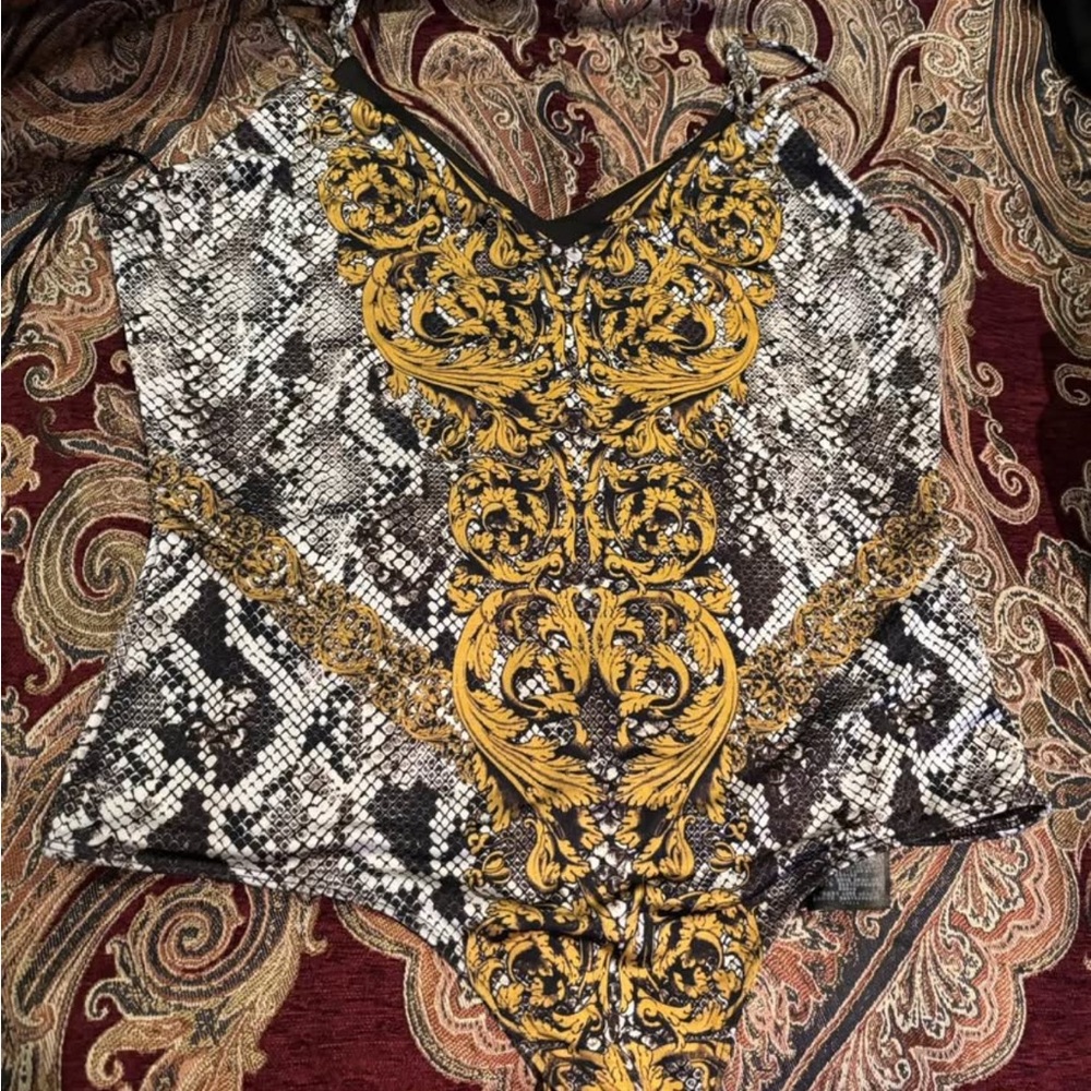 Women's Black and Gold bodysuit large